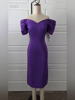 Purple Vintage 80's Off-the-shoulder Sheath Dress